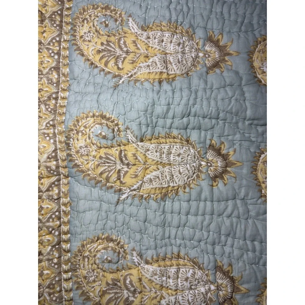 Pottery Barn Sham Set Paisley Medallion EURO Kantha Quilted Tie Closure Cotton